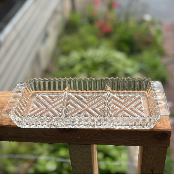Cut Glass Trinket Dish Three Section Cut Glass Serving Tray 10” x 4” - Picture 5 of 5